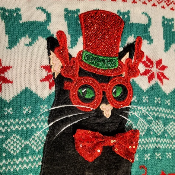 Cat In A Top Hat Soft & Cozy Festive Christmas Sweater 33 Degrees Unisex Large - Picture 1 of 16